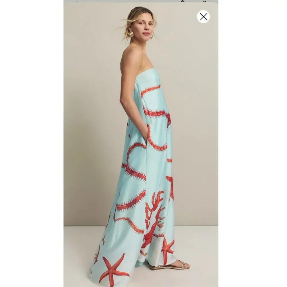 MUMA WORLD Blue Red Starfish Print Sleeveless
Ursa Maxi Dress size Large - Picture 11 of 16